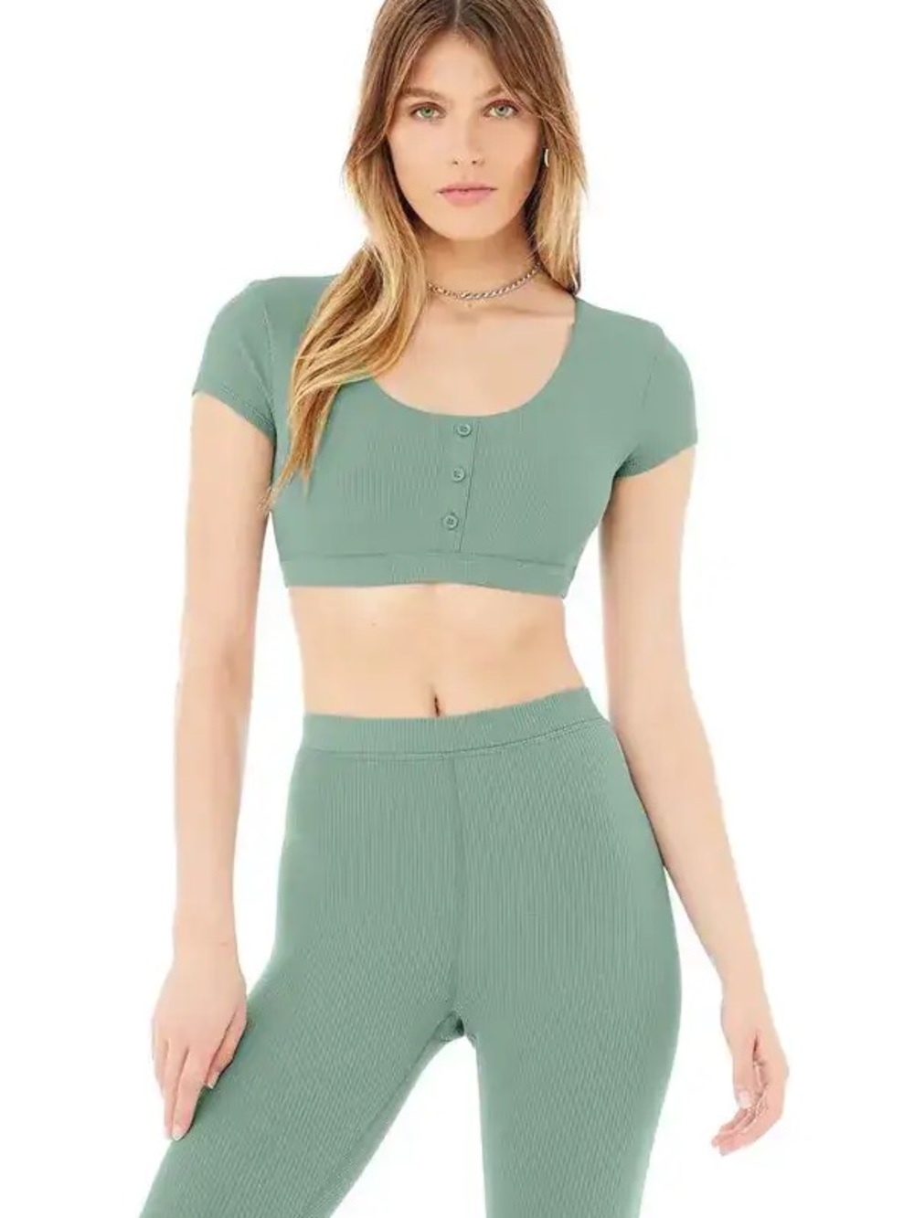 ALO Yoga Ribbed Crop Tee in Sage